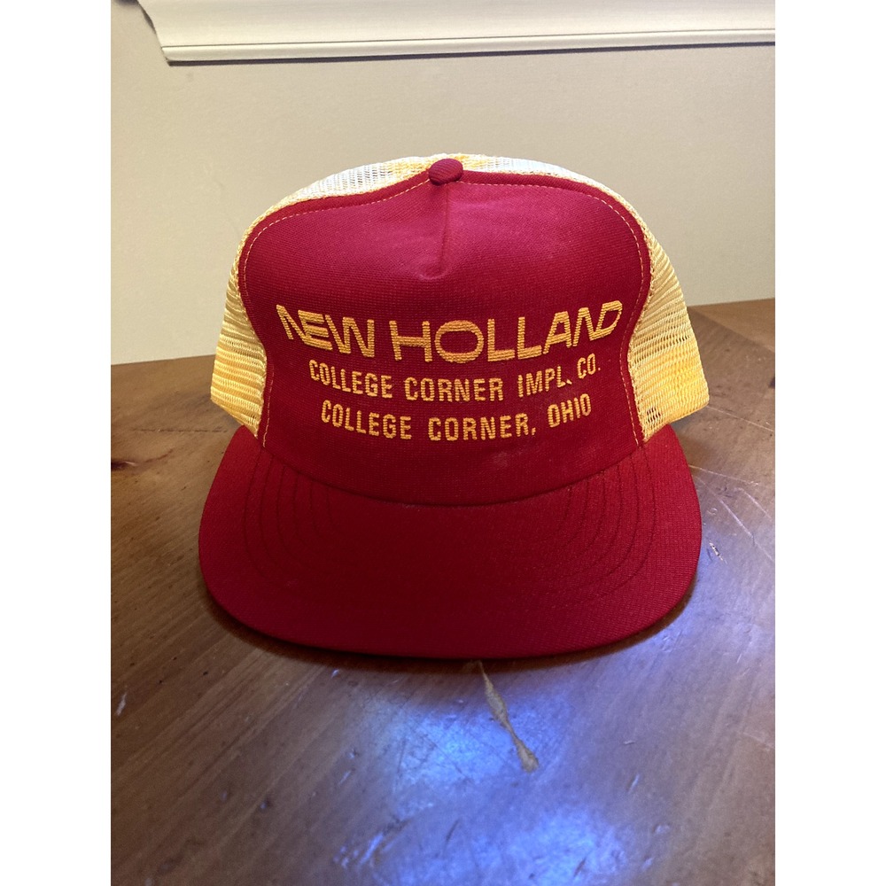 Vintage 70s 80s New Holland red/yellow mesh trucker hat snap back